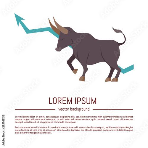 Bullish market. Bull and green arrow. The chart and the indicator show an uptrend. Stock market vector illustration.