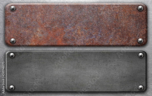 Rusty metal plates on steel background