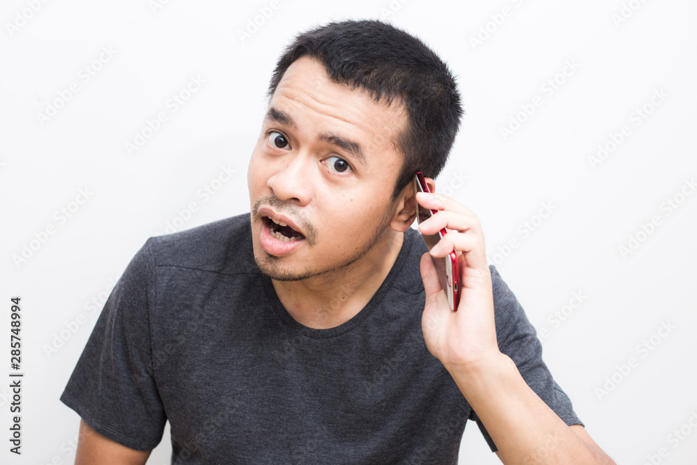 Business asian men intend using smartphone on white background Business asian men intend using smartphone on white background