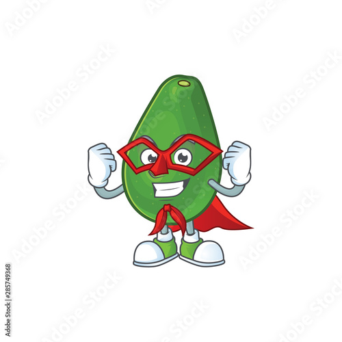 Super hero cute avocado cartoon on white background