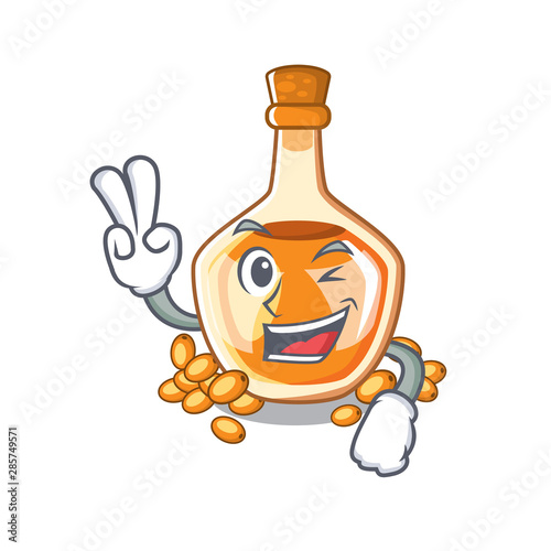 Two finger sea buckthorn oil isolated on mascot