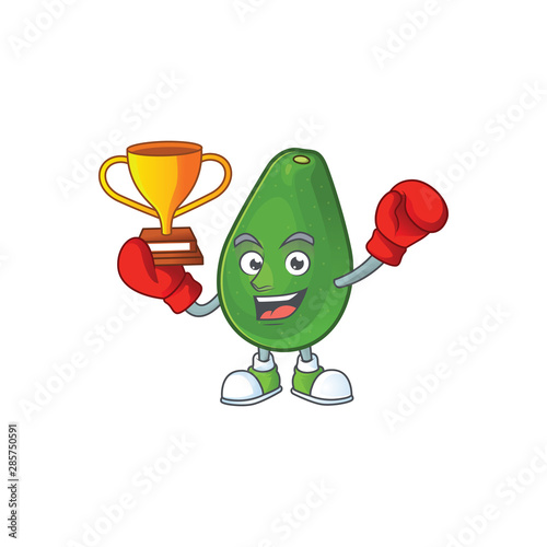 Boxing winner avocado fresh on white background mascot photo