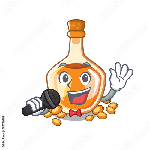 Singing sea buckthorn oil in cartoon bowl