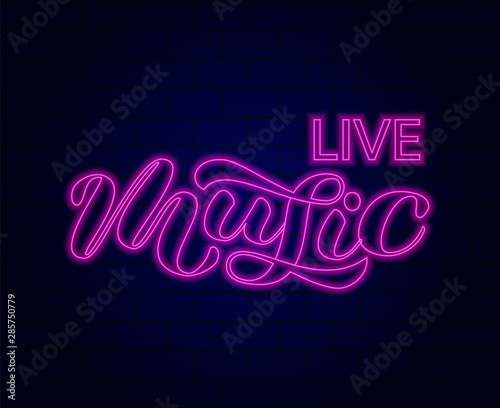 Live Music brush lettering. Vector illustration for clothing or banner