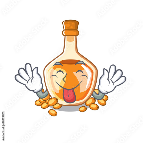 Tongue out sea buckthorn oil on the cartoon