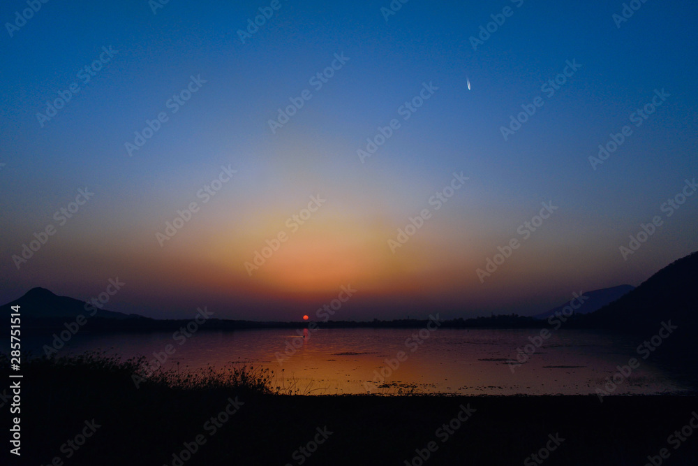 Sunset scenic beauty of baranti lake in purulia