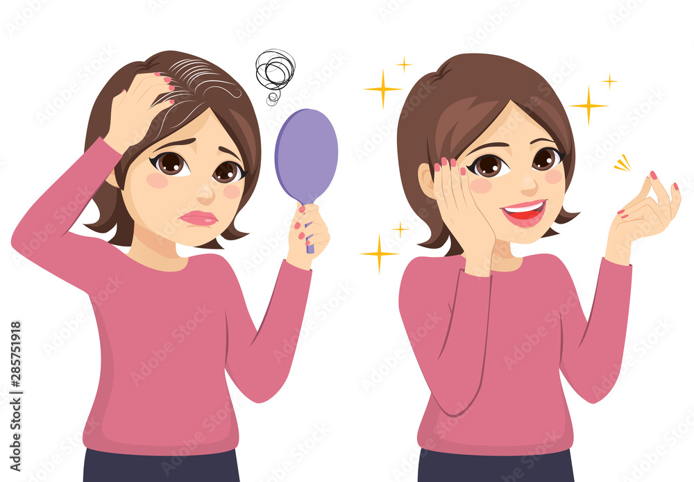 Beautiful woman two action dyeing gray hair making her look younger Beautiful woman two action dyeing gray hair making her look younger