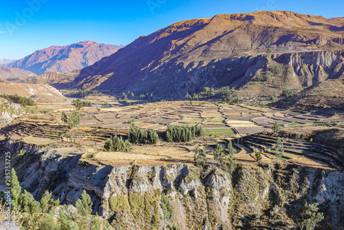 panoramic view to Colca canyon and Madrigal city from the Madrigal viewpoint at Chivay, Arequipa, Peru
