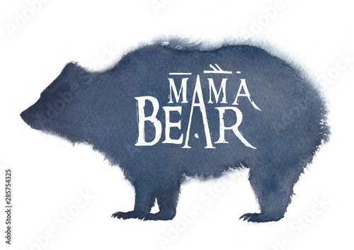 Watercolor illustration of a bear silhouette with the inscription 