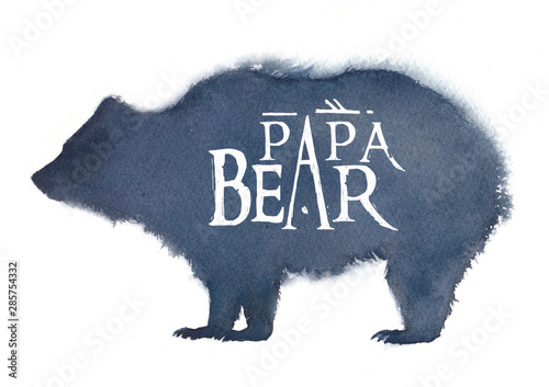 Watercolor illustration of a bear silhouette with the inscription 