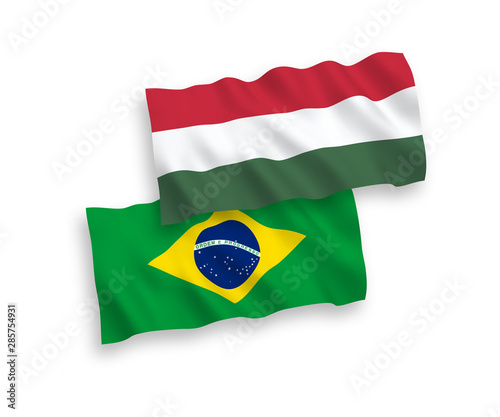 Flags of Brazil and Hungary on a white background