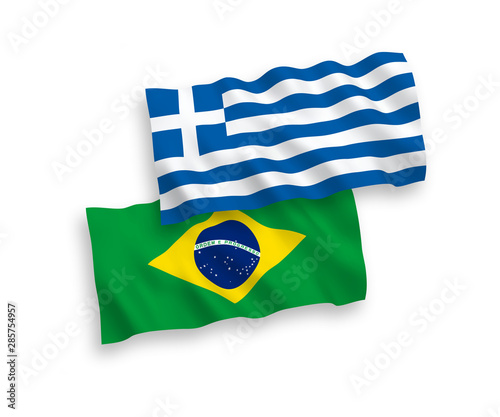 Flags of Greece and Brazil on a white background