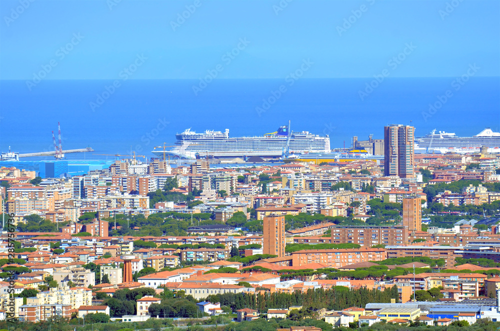 livorno italy harbor with cruise ships
