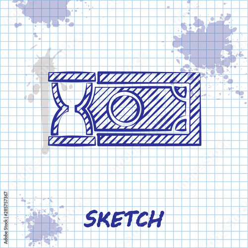 Sketch line Fast payments icon isolated on white background. Fast money transfer payment. Financial services, fast loan, time is money, cash back concept. Vector Illustration