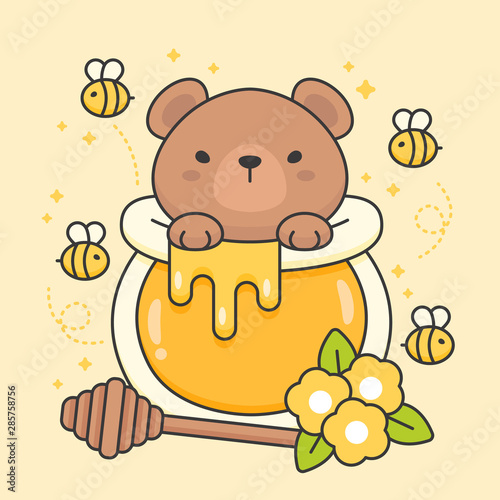 Vector character of cute bear in a honey jar