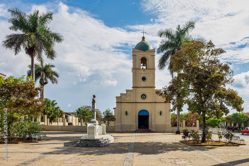 Church on the main square in Vinales in Pinar del Rio, Cuba.