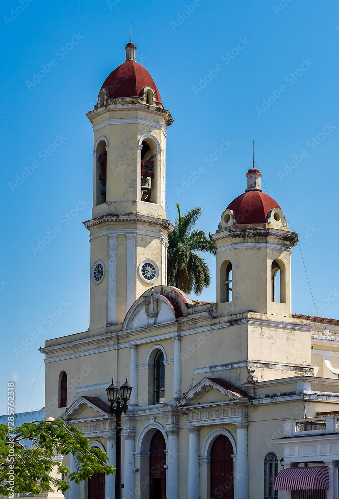 Colonial architecture in the Jose Marti Park in Cienfuegos, Cuba