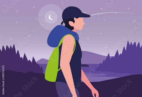 man with backpack hiking wanderlust