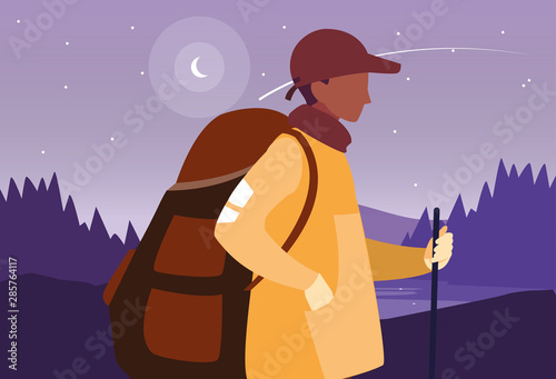 man with backpack hiking wanderlust