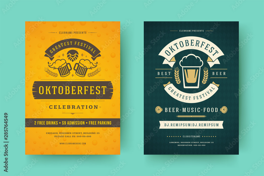 Oktoberfest flyers or posters retro typography templates willkommen zum beer festival celebration vector illustration Oktoberfest flyers or posters retro typography templates willkommen zum beer festival celebration vector illustration