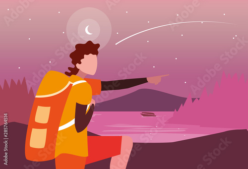 man with backpack hiking wanderlust