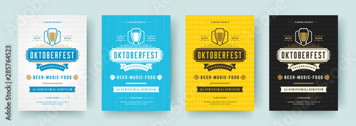 Oktoberfest flyers or posters retro typography emplates invitations beer festival celebration vector illustration