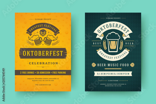 Oktoberfest flyers or posters retro typography templates willkommen zum beer festival celebration vector illustration