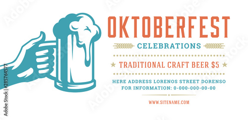 Oktoberfest flyer or banner retro typography template design willkommen zum invitation beer festival celebration.