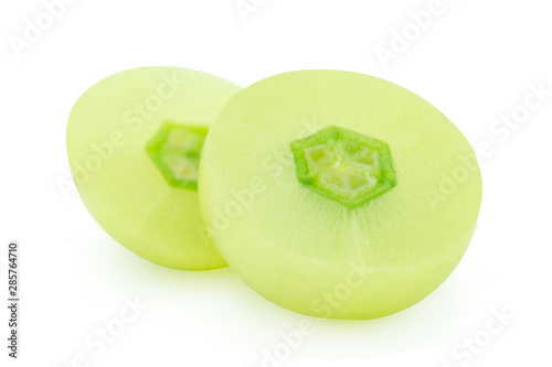 slice Indian gooseberry, amla green fruits isolated on white background. with clipping path. photo