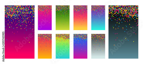 Soft color vibrant gradient modern screen vector ux ui design palette for mobile. Living smooth colorful background set in trendy colors with bright confetti. Festive vector illustration