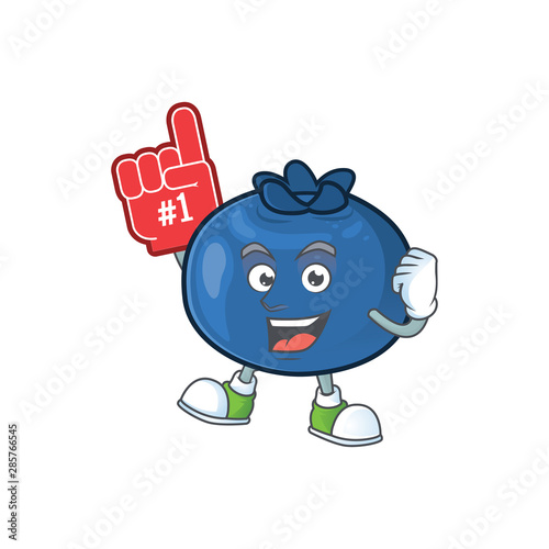 Foam finger cartoon sweet blueberry character on white background
