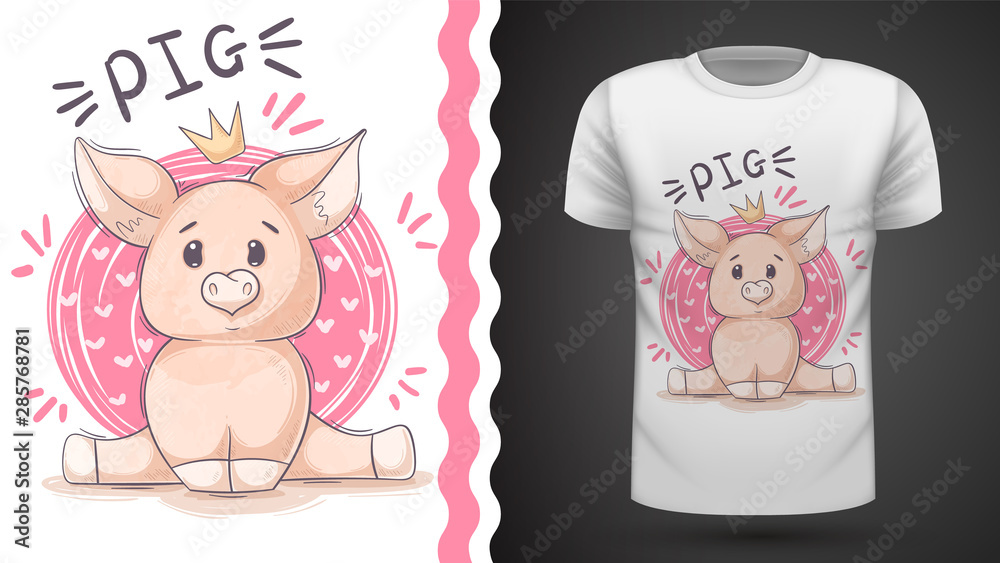 Cute pig, piggy - idea for print t-shirt
