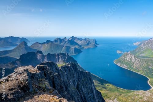 Panorama view hiking Grytetippen and Keipen mountain on Senja, Norway