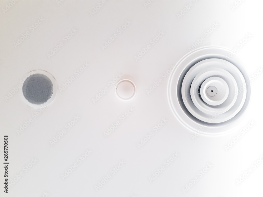 air duct cover, smoke alarm on white ceiling, Smoke alarm New