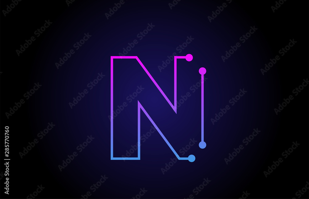 Alphabet letter logo icon design N in pink blue colors