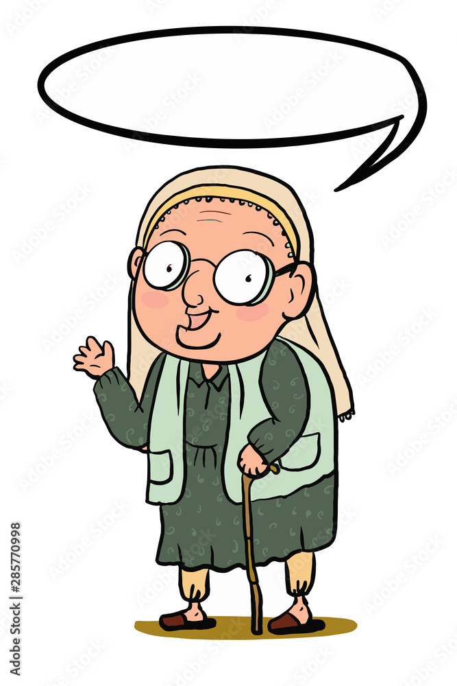 cute funny cartoon characters grandma with traditional clothes illustration  drawing .Speech bubble. Stock Illustration | Adobe Stock