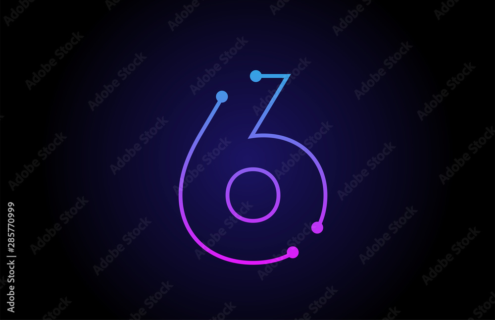 Number 6 logo icon design in pink blue colors