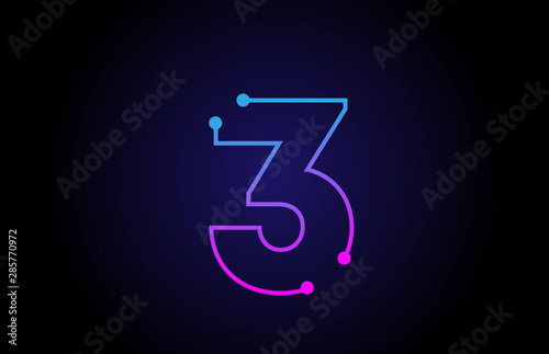 Number 3 logo icon design in pink blue colors