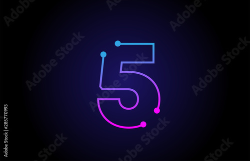 Number 5 logo icon design in pink blue colors