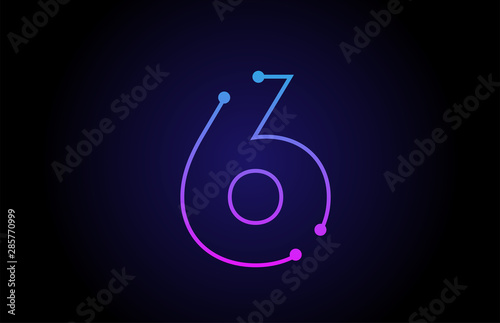 Number 6 logo icon design in pink blue colors