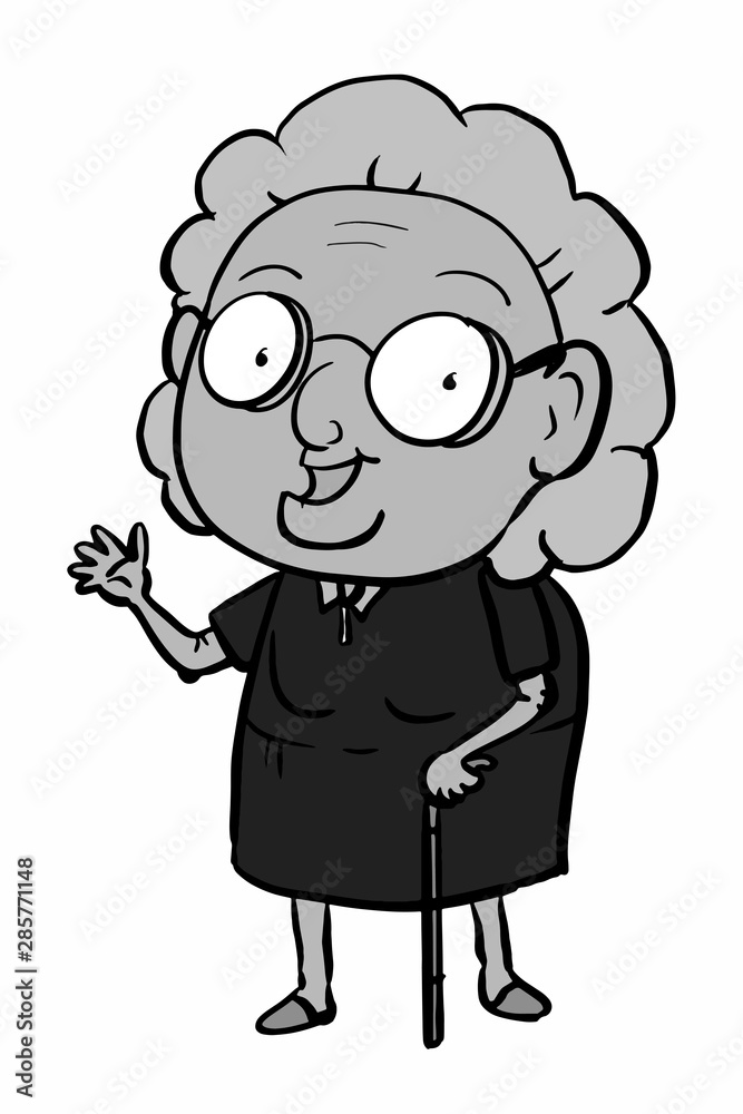 cute funny cartoon characters grey hair grandma illustration drawing grey  colors Stock Illustration | Adobe Stock