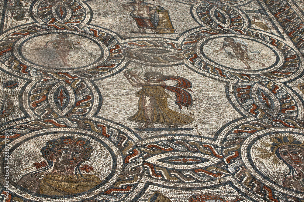 Volubilis Morocco,  roman mosaic of  Dionysos and the four seasons