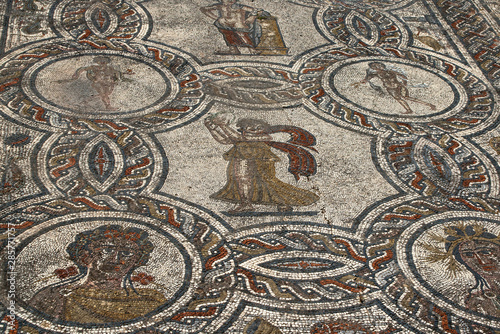 Volubilis Morocco, roman mosaic of Dionysos and the four seasons