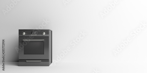 Electric stove oven home appliance, black color on white. 3d illustration