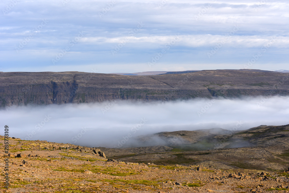 Magic foggy morning and beautiful view of lava fields, Iceland, Europe. Magic foggy morning and beautiful view of lava fields, Iceland, Europe.