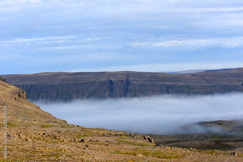 Magic foggy morning and beautiful view of lava fields, Iceland, Europe. Magic foggy morning and beautiful view of lava fields, Iceland, Europe.