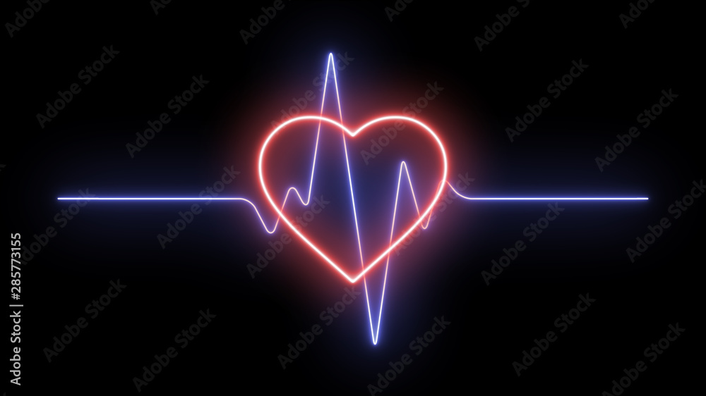 Ekg neon pulse monitor with signal. Heart beat. Ekg neon pulse monitor with signal. Heart beat.