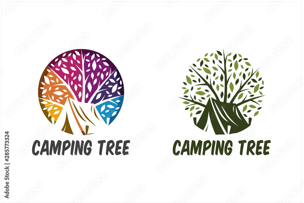 Camping Tree Circle Logo Set of 2