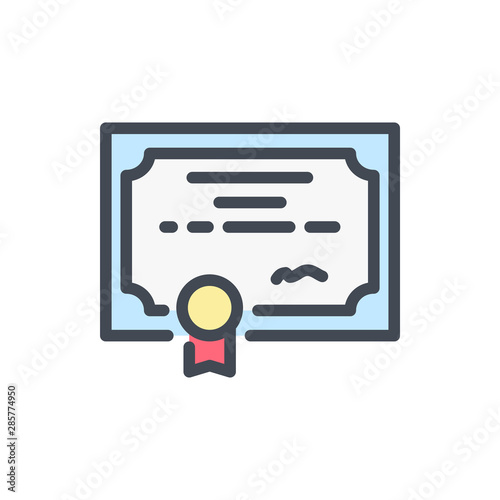 Certificate color line icon. Diploma vector outline colorful sign.