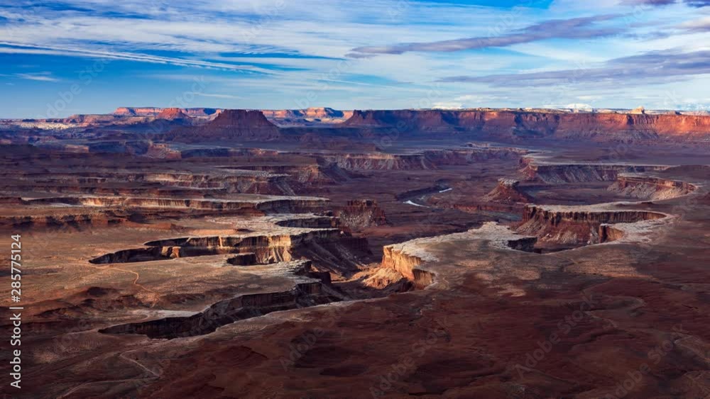 4K Timelapse Aerial view of Green River Overlook, Canyonlands National Park, Moab, Utah, USA